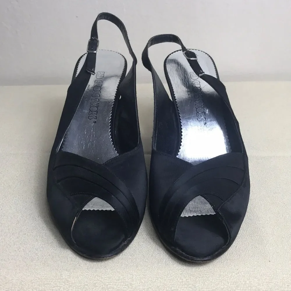 Black Silk Kitten Heels by Red Cross Made In Italy Shoes Size 7